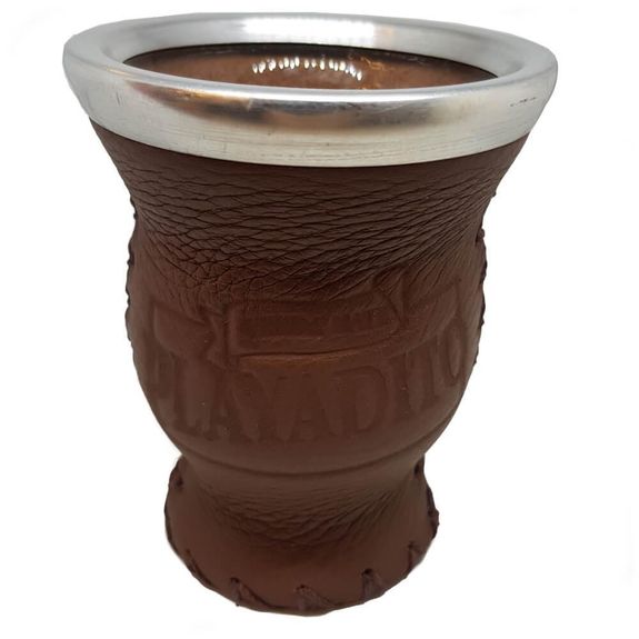 Playadito BRUN gourd glass + steel ring, leather - 6stk